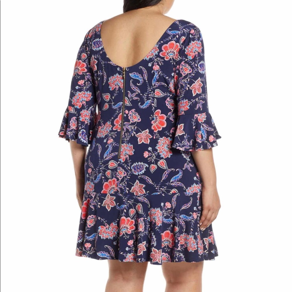 NWT Elisa J Floral Bell Sleeve Blue Dress 18W